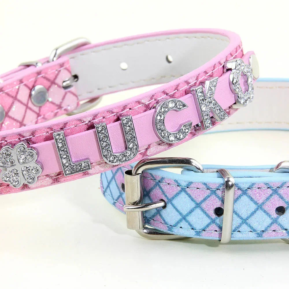 Quilted Rhinestone Personalized Collar