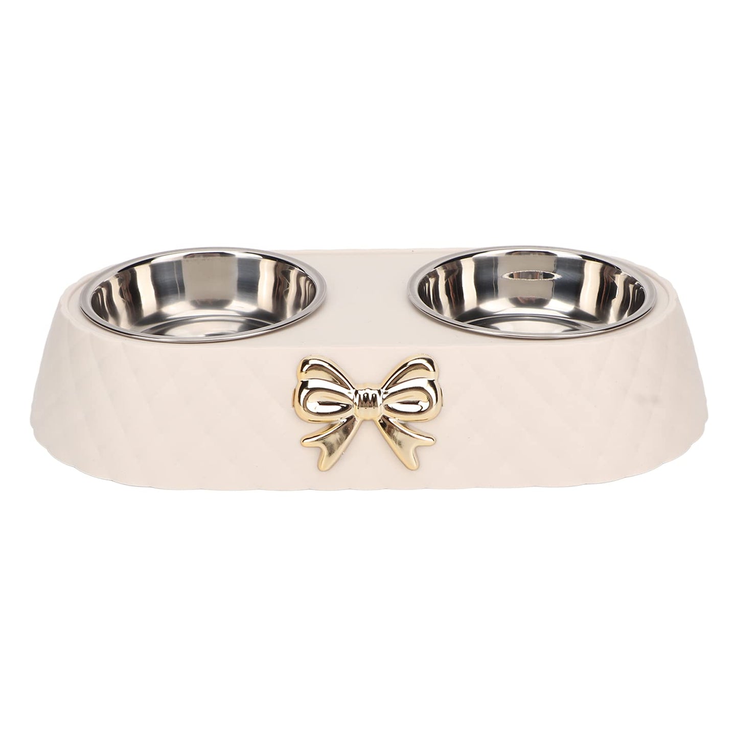 Gold Bow Dual Dog Bowl