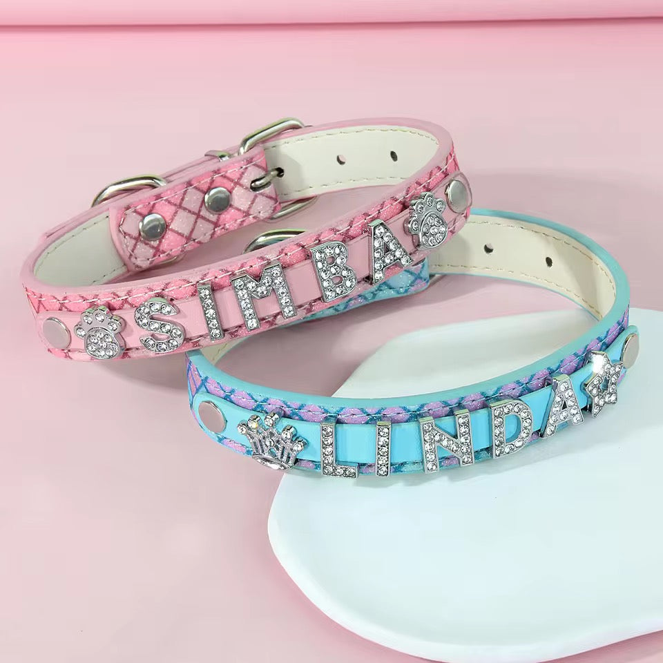 Bling Rhinestone Puppy Dog Collars Personalized Small Dogs Chihuahua Collar Custom Cat Necklace Free Name Charms Pet Accessories