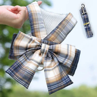 Plaid Bow Harness and Leash