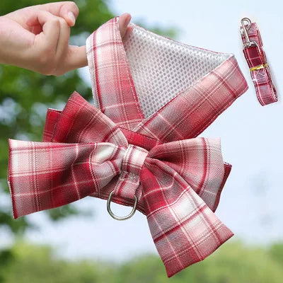 Plaid Bow Harness and Leash