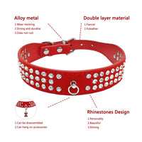 Rhinestone Dog Collar 3 Rows Suede Leather Diamante Cat Puppy Collars 5 Colors For Small Medium Dogs Chihuahua Yorkshire