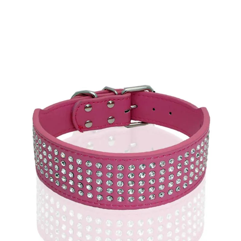 Rhinestone PU Leather Dog Collars 5 Row Diamante Bling for Large Dogs 5cm wide