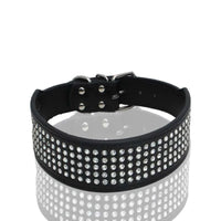 Rhinestone PU Leather Dog Collars 5 Row Diamante Bling for Large Dogs 5cm wide