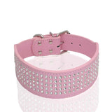 Rhinestone PU Leather Dog Collars 5 Row Diamante Bling for Large Dogs 5cm wide