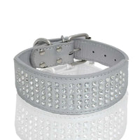 Rhinestone PU Leather Dog Collars 5 Row Diamante Bling for Large Dogs 5cm wide