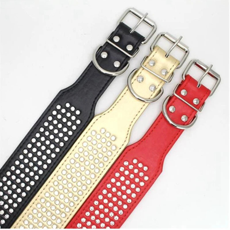 Rhinestone PU Leather Dog Collars 5 Row Diamante Bling for Large Dogs 5cm wide