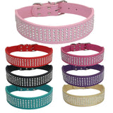 Rhinestone PU Leather Dog Collars 5 Row Diamante Bling for Large Dogs 5cm wide