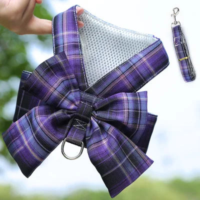 Plaid Bow Harness and Leash