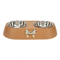 Gold Bow Dual Dog Bowl