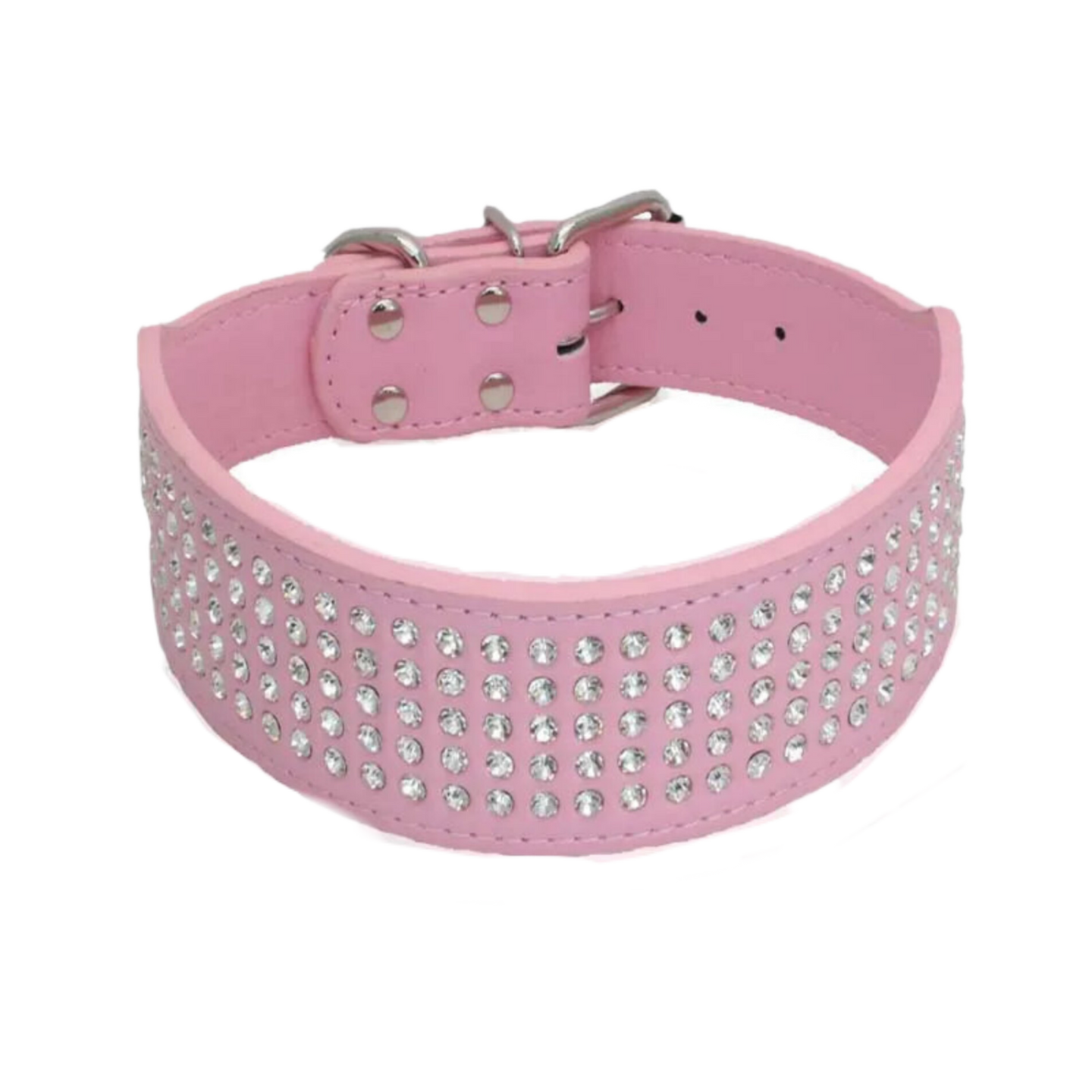 Rhinestone PU Leather Dog Collars 5 Row Diamante Bling for Large Dogs 5cm wide