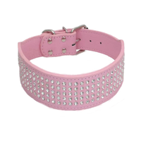 Rhinestone PU Leather Dog Collars 5 Row Diamante Bling for Large Dogs 5cm wide