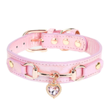 CP567--beautiful PU pet cat&dog collar decorated with sparkling love，adjustable and durable.