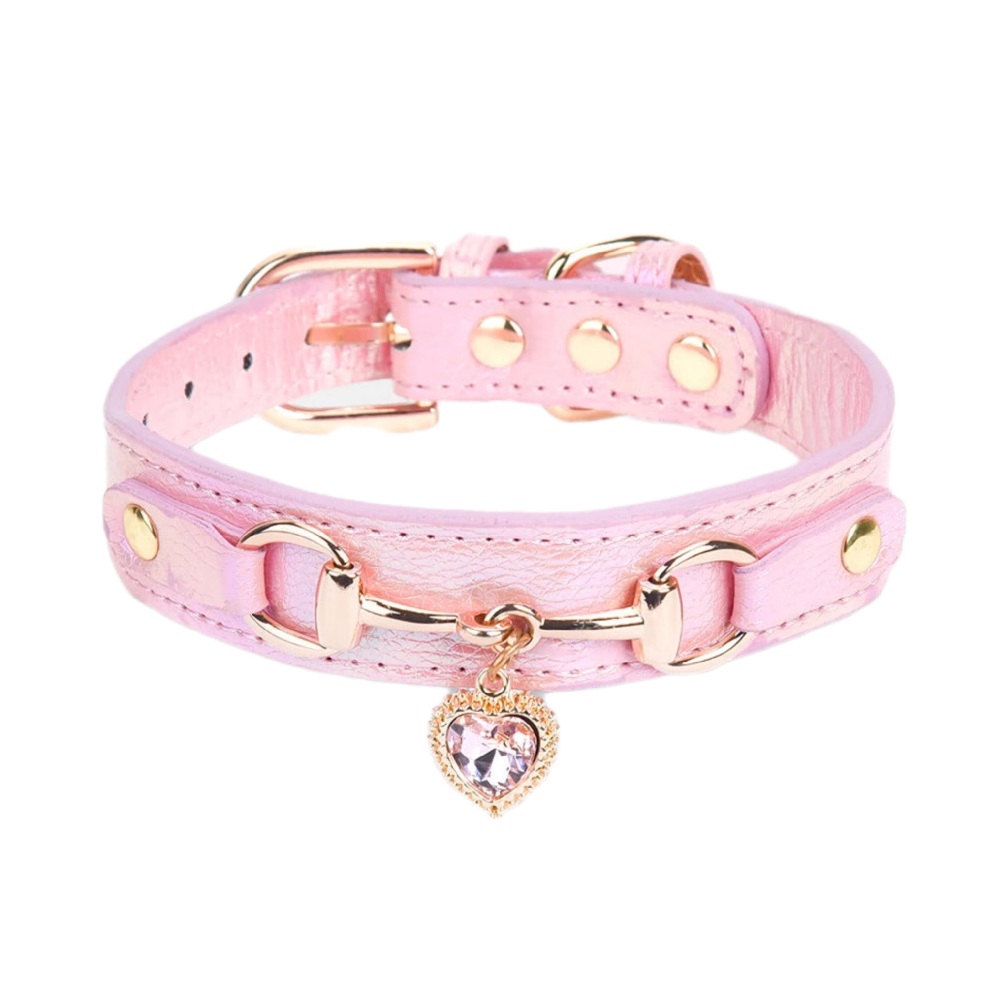 CP567--beautiful PU pet cat&dog collar decorated with sparkling love，adjustable and durable.