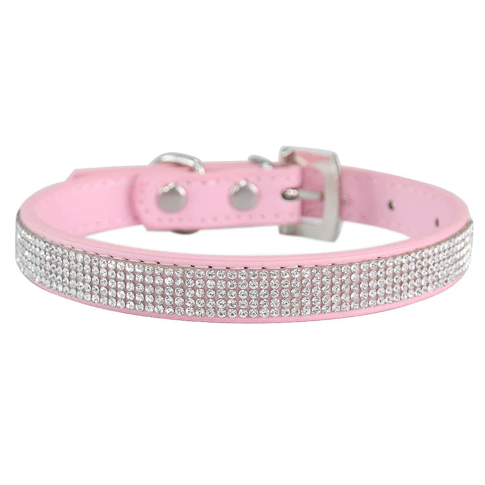 Crystal Glitter Rhinestones Pet Collar Leather Puppy Necklace Collars For Small Medium Large Dogs Cat Chihuahua Pug Accessories