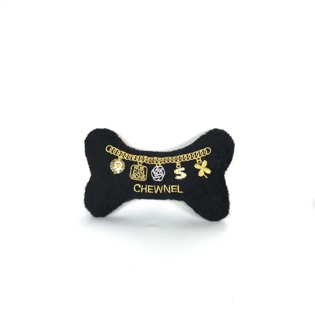 Chewnel Black Plush Bone Dog Toy