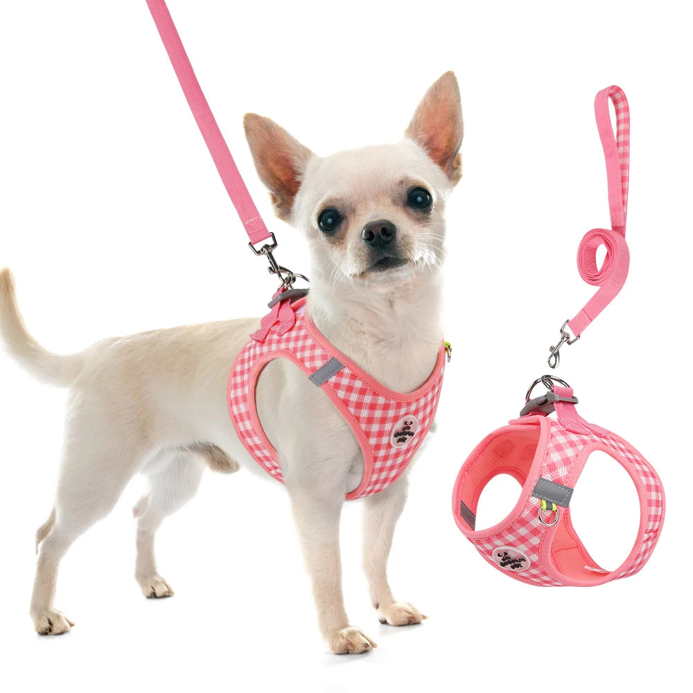 Kitten chest Strap Fresh plaid kitten leash anti-break Adjustable reflective pet chest strap Small dog kitten chest back