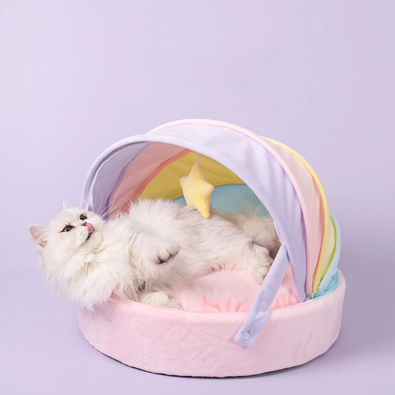 Pastel Rainbow Canopy Pet Bed