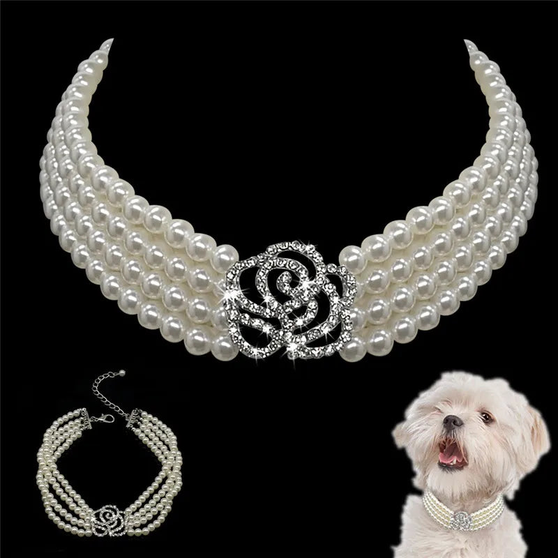 Pearl Dog Necklace Collar Fashion Jeweled Puppy Cat Collar with Bling Rhinestone Diamante Wedding Pet Accessories Dog Supplies