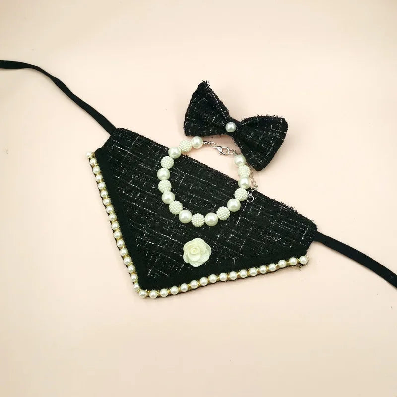 Tweed Bandana , Bow & Necklace Set