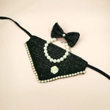 Tweed Bandana , Bow & Necklace Set