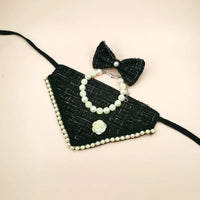 Tweed Bandana , Bow & Necklace Set