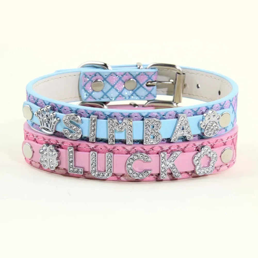 Bling Rhinestone Puppy Dog Collars Personalized Small Dogs Chihuahua Collar Custom Cat Necklace Free Name Charms Pet Accessories