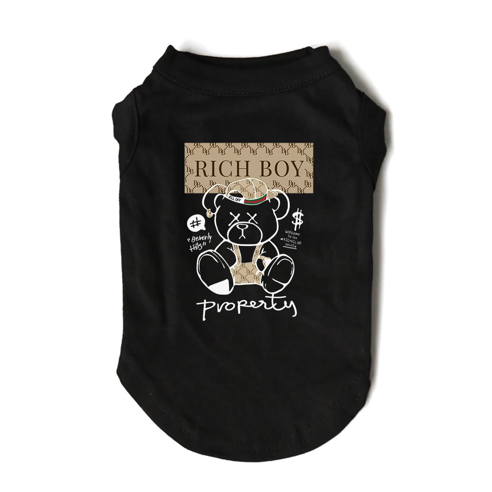 Dog Rich Boy Puppy Singlet Clothes Cotton Small Medium Chihuahua Frenchie Yorkshire Spring Summer Casual Streetwear Costume