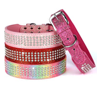 Bling Rhinestone Dog Collar Wide Leather Dogs Collars Glitter Diamond Pet Necklace Durable For Medium Large Dogs French Bulldog