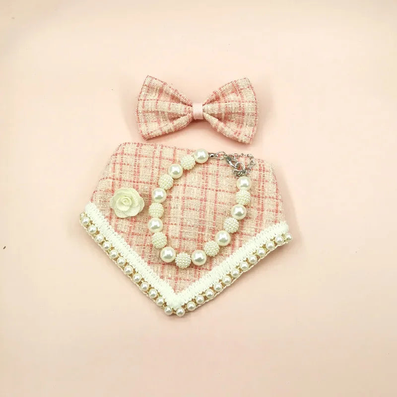 Tweed Bandana , Bow & Necklace Set