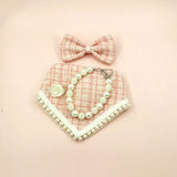 Tweed Bandana , Bow & Necklace Set