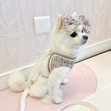 Princess Dog Clothes Tweed Harness With Leash Puppy Classic Clothes  Chest Strap Vest With Bowknot For Small Dog