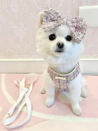 Princess Dog Clothes Tweed Harness With Leash Puppy Classic Clothes  Chest Strap Vest With Bowknot For Small Dog