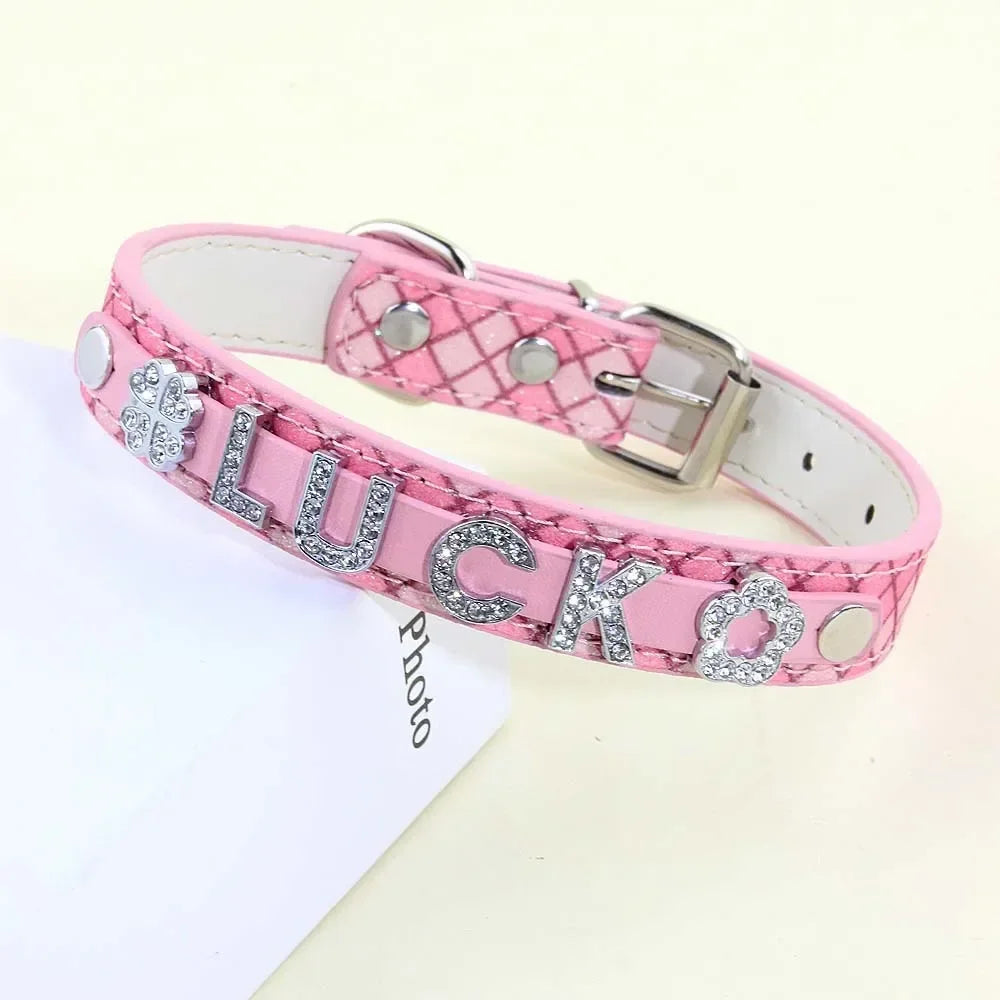 Bling Rhinestone Puppy Dog Collars Personalized Small Dogs Chihuahua Collar Custom Cat Necklace Free Name Charms Pet Accessories