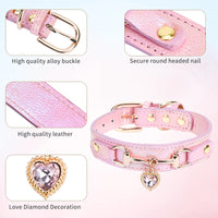 CP567--beautiful PU pet cat&dog collar decorated with sparkling love，adjustable and durable.