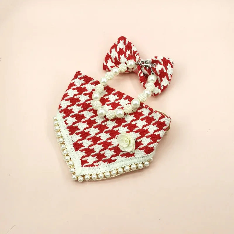 Tweed Bandana , Bow & Necklace Set