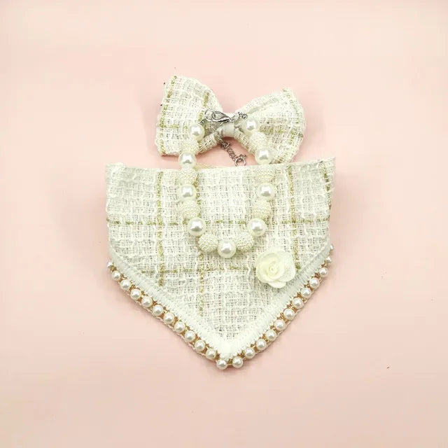 Tweed Bandana , Bow & Necklace Set
