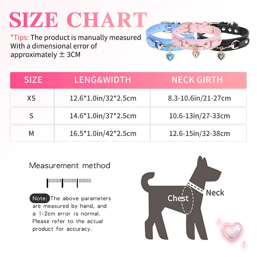 CP567--beautiful PU pet cat&dog collar decorated with sparkling love，adjustable and durable.