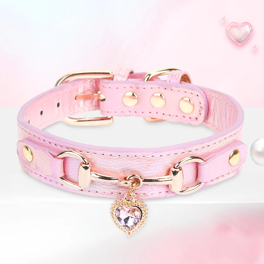 CP567--beautiful PU pet cat&dog collar decorated with sparkling love，adjustable and durable.