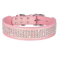 Bling Rhinestone Dog Collar Wide Leather Dogs Collars Glitter Diamond Pet Necklace Durable For Medium Large Dogs French Bulldog