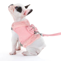 Warm Fur Dog Harness and Leash Set Rhinestone Bowknot Pet Vest Winter Pets Puppy Clothes Vest Small Dog Clothing French Bulldog