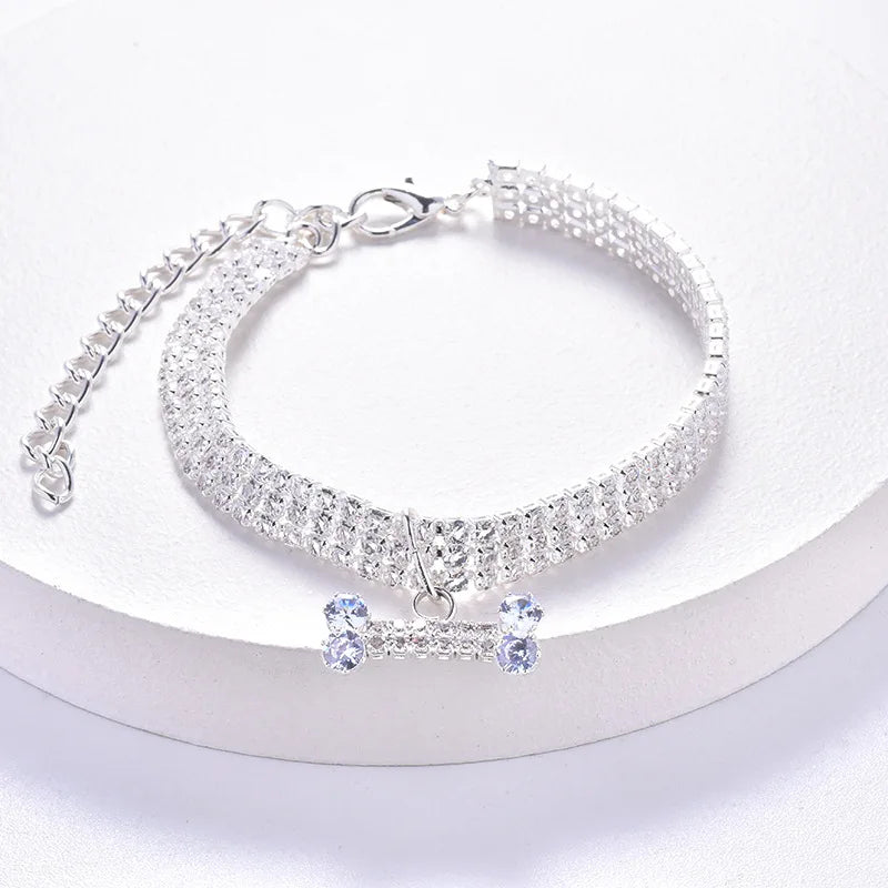 Adjustable Pet Necklace Cat Dog Crystal Collar Rhinestone Bone Pendant Puppy Luxury Fashion Beauty Dress Up Dog Accessories