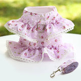 Dog Cat Harness Leash Set Adjustable Lace Floral Printed Pet Harness Vest Cute Dog Clothes Puppy Mesh Harness Dog Accessories