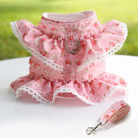 Dog Cat Harness Leash Set Adjustable Lace Floral Printed Pet Harness Vest Cute Dog Clothes Puppy Mesh Harness Dog Accessories