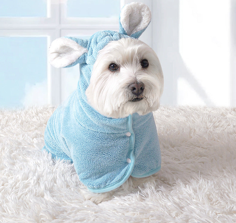 Plush Ears Hooded Dog Bathrobe Towel