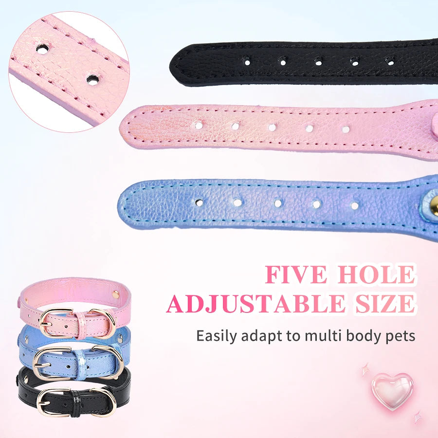 CP567--beautiful PU pet cat&dog collar decorated with sparkling love，adjustable and durable.