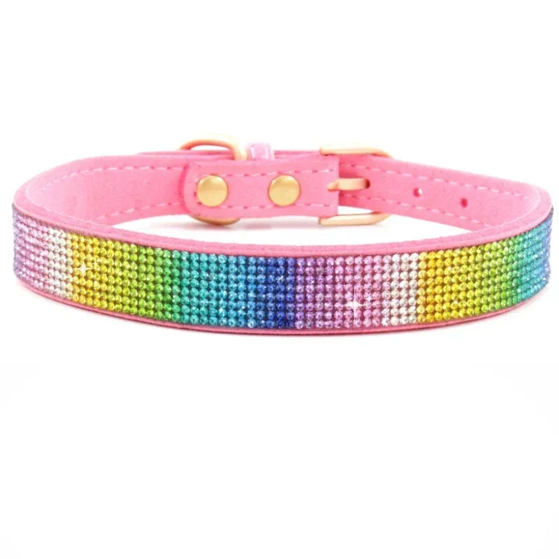 Suede Fiber Crystal Dog Collar Comfortable Glitter Rhinestone Dog Collars Zinc Alloy Buckle Collar for Small Dogs Cats XXS-L