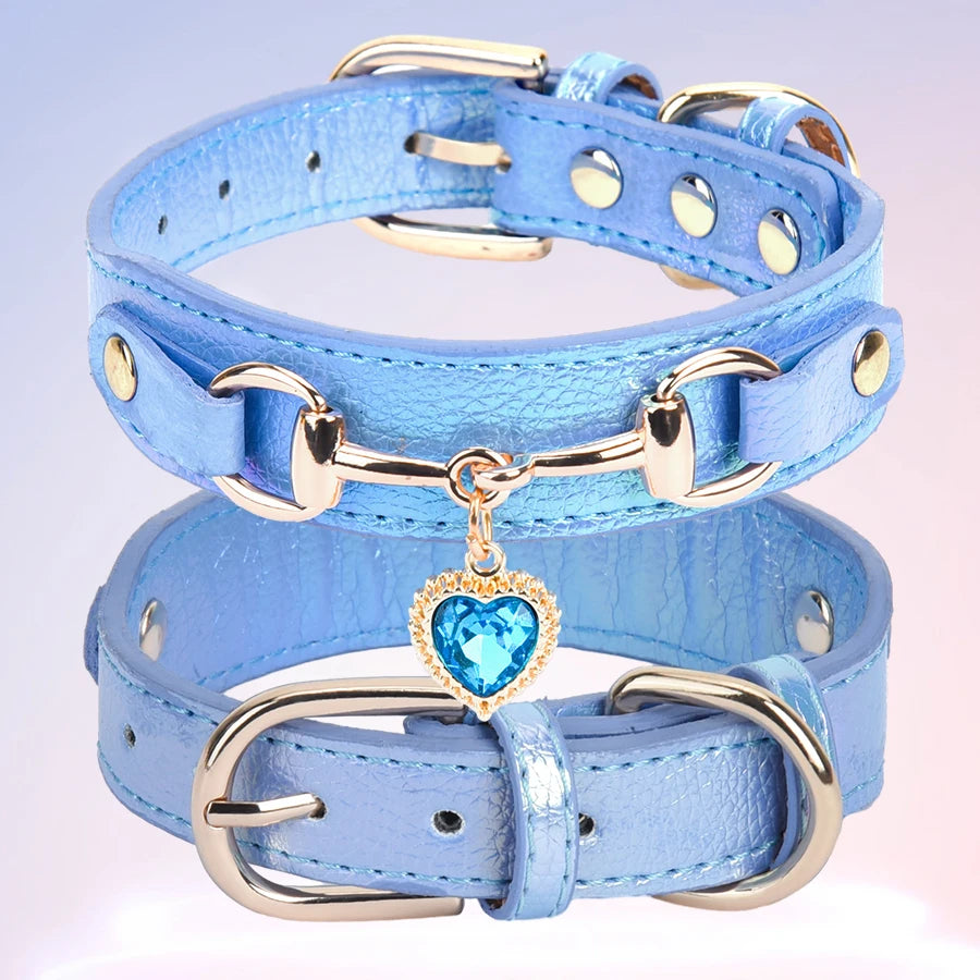 CP567--beautiful PU pet cat&dog collar decorated with sparkling love，adjustable and durable.