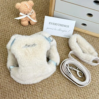 Fashion Pet Rabbit Fur Plush Pet Traction Set Warm Thick Pet Dog Cat Walking Dog Outdoor Teddy Plush Traction Rope Chest Harness