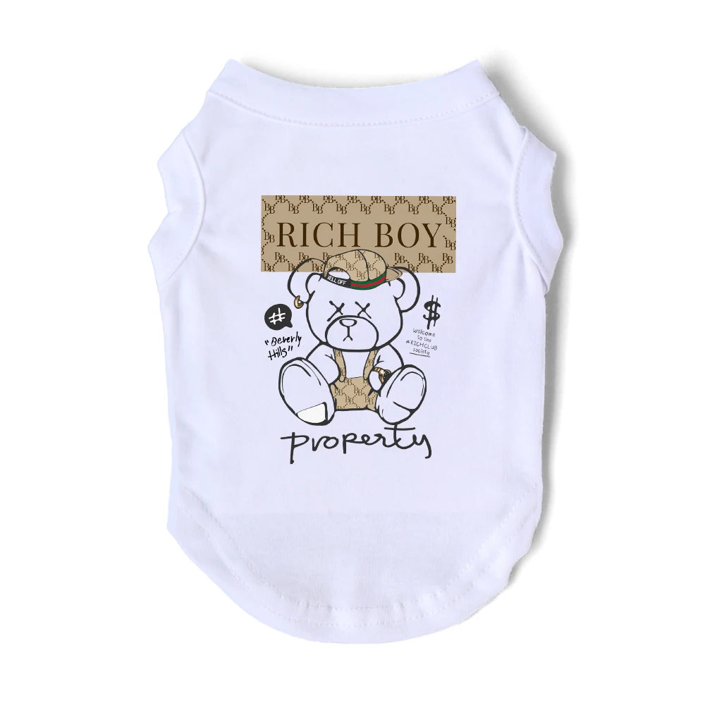 Dog Rich Boy Puppy Singlet Clothes Cotton Small Medium Chihuahua Frenchie Yorkshire Spring Summer Casual Streetwear Costume